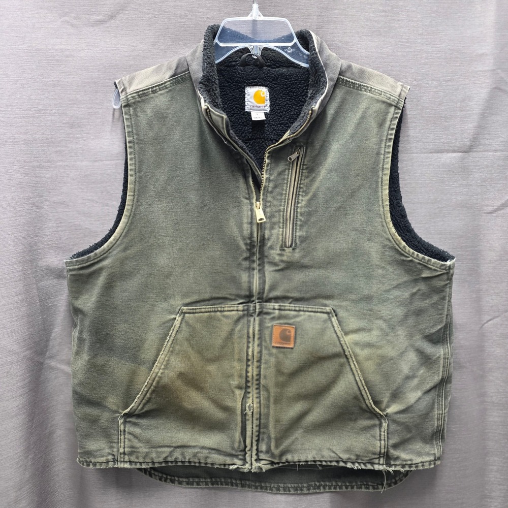 Carhartt V33 366 Sandstone Mock Neck Sherpa Lined Vest Army Green Mens Large